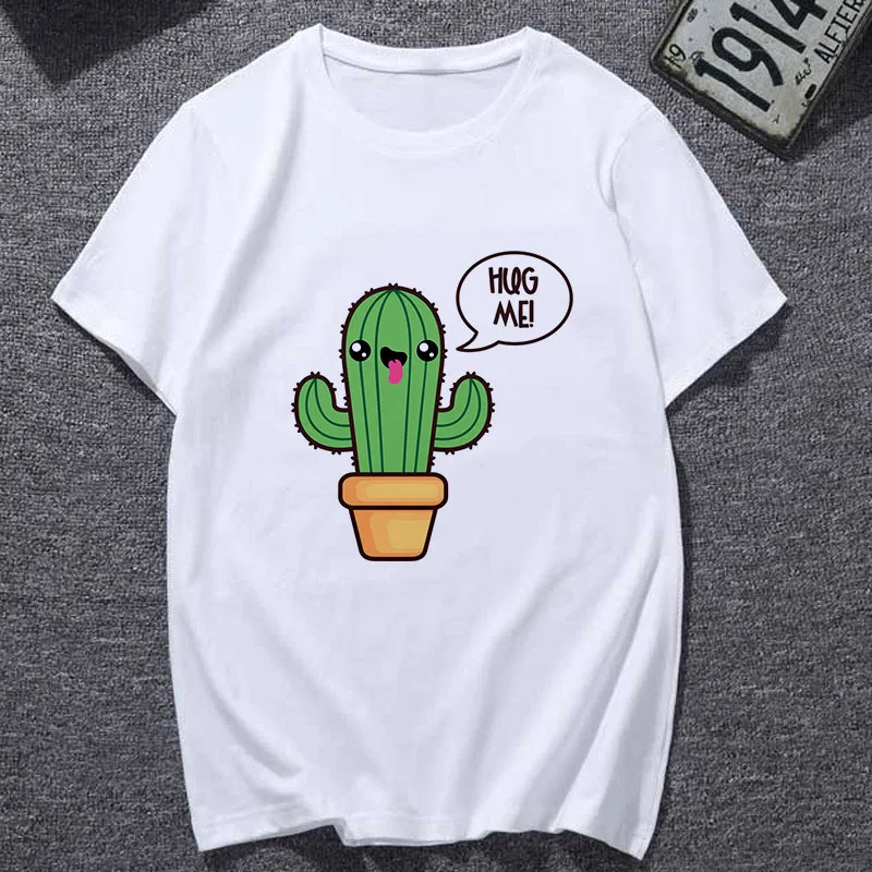Tričko ženy Zábavné Kaktus Objať Ma vytlačené t-shirt White plus veľkosť Tričko žena Topy oblečenie móda Harajuku Krátke Sleeve Tee