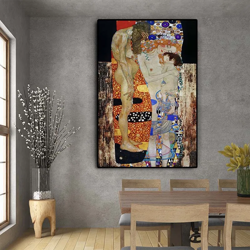 Troch Vekových kategórií Ženy, Gustav Klimt olejomaľba na Plátne Plagáty a Vytlačí Škandinávskych Wall Art Obrázok pre Obývacia Izba