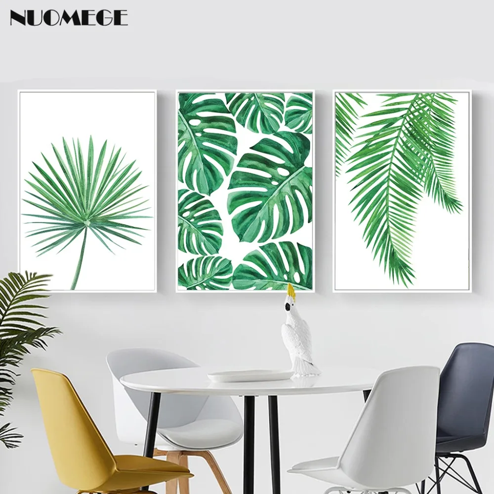 Tropical Palm Leaf Plátno Na Maľovanie Čerstvé Monstera Nordic Minimalistický Zelená Rastlina Plagát Zelene Wall Art Obraz Pre Home Decor