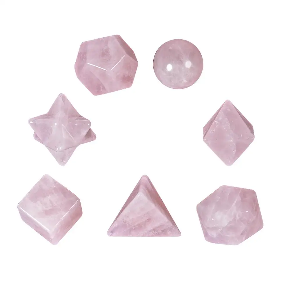 TUMBEELLUWA 7Pcs Prírodné Rose Quartz Platónske telesá Crystal Nastaviť Uzdravenie Geometrie Energie Kamene pre Reiki Meditácie Domova