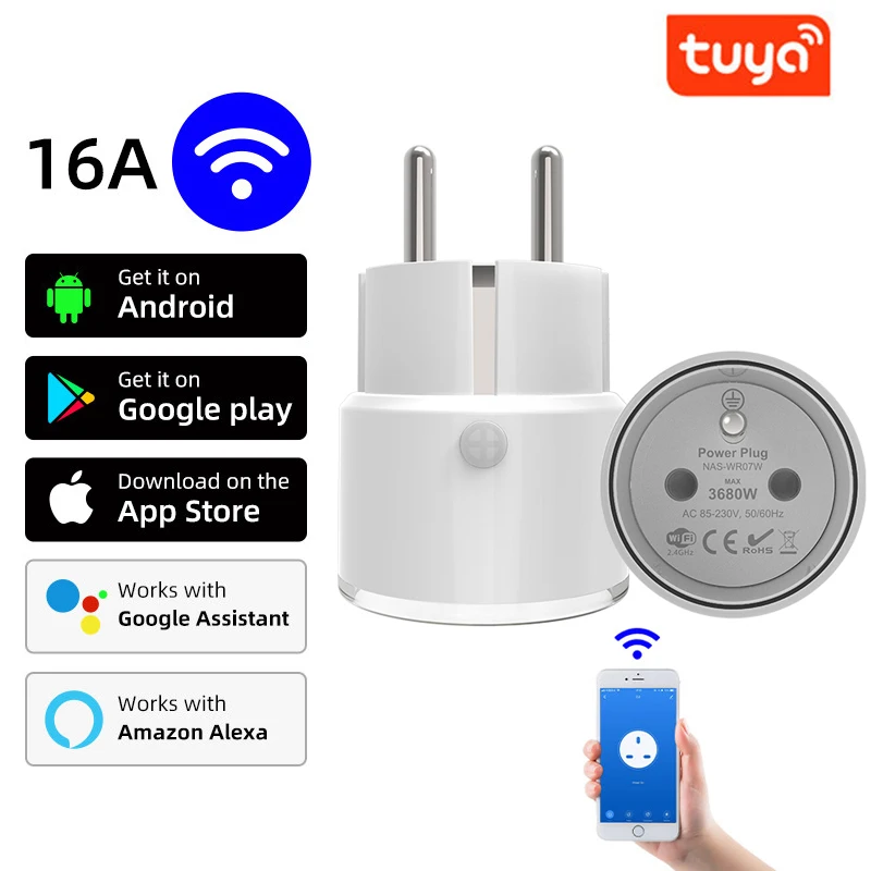 Tuya Smart Plug WiFi FR Zásuvka 16A Power Monitor Načasovanie S Smart Metering/Life APLIKÁCIE, Ovládať Prácu S Alexa Google IOS Android