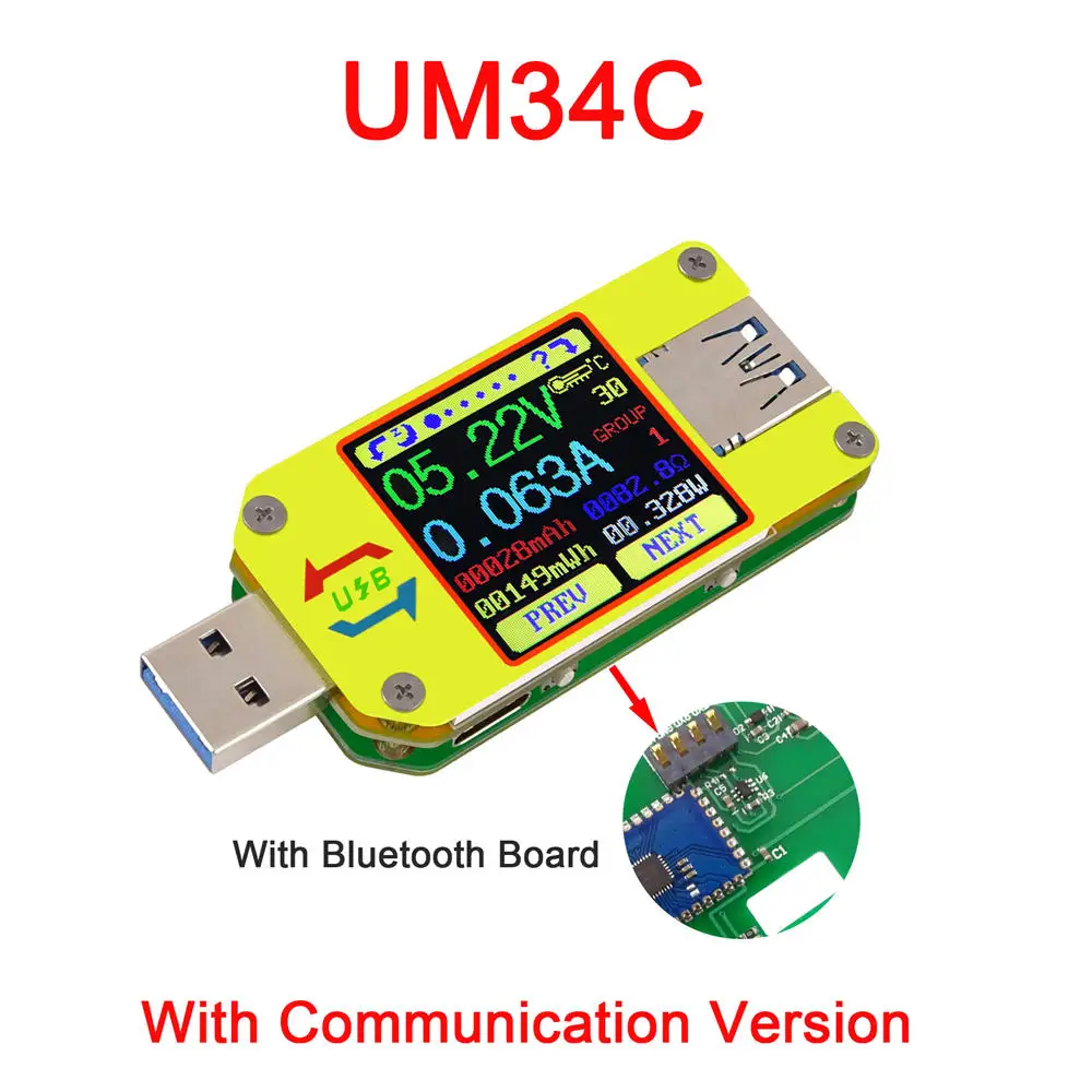 UM34C Pre APLIKÁCIU USB 3.0 Typ-C DC Voltmeter Ammeter Napätie Prúd Merač Nabitia Batérie Opatrenie Kábel Odpor Tester