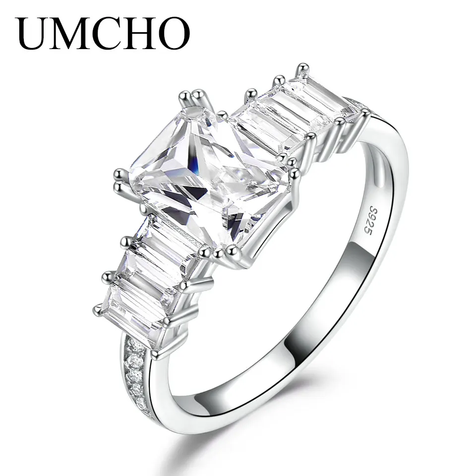 UMCHO Jasné, Zirkón Luxusné Real 925 Sterling Silver Krúžky pre Ženy Zásnubný Prsteň Striebro 925 Kamene, Šperky, Jemné Šperky