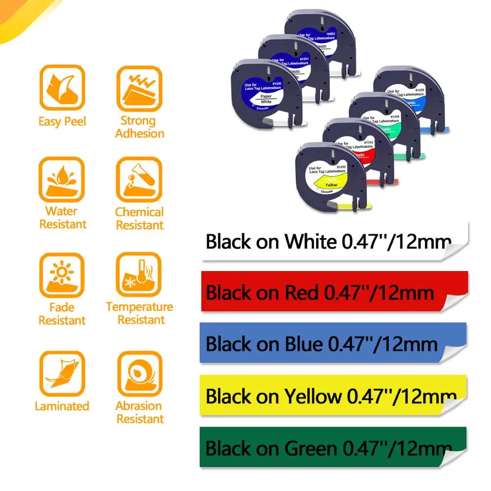 UniPlus 2PK 91201 91202 Štítok Pásky Mix Farieb Fit Dymo Letratag LT Páska Tlačiarne 91331 91221 91332 91222 Čierne na Bielom Žltá