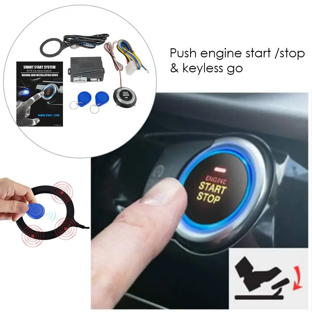 Univerzálny Auto Auto Alarm Štart Stop Motora Tlačte Tlačidlo RFID Zámok Zapaľovania Prepínač Keyless Entry Starter Antitheft Systém