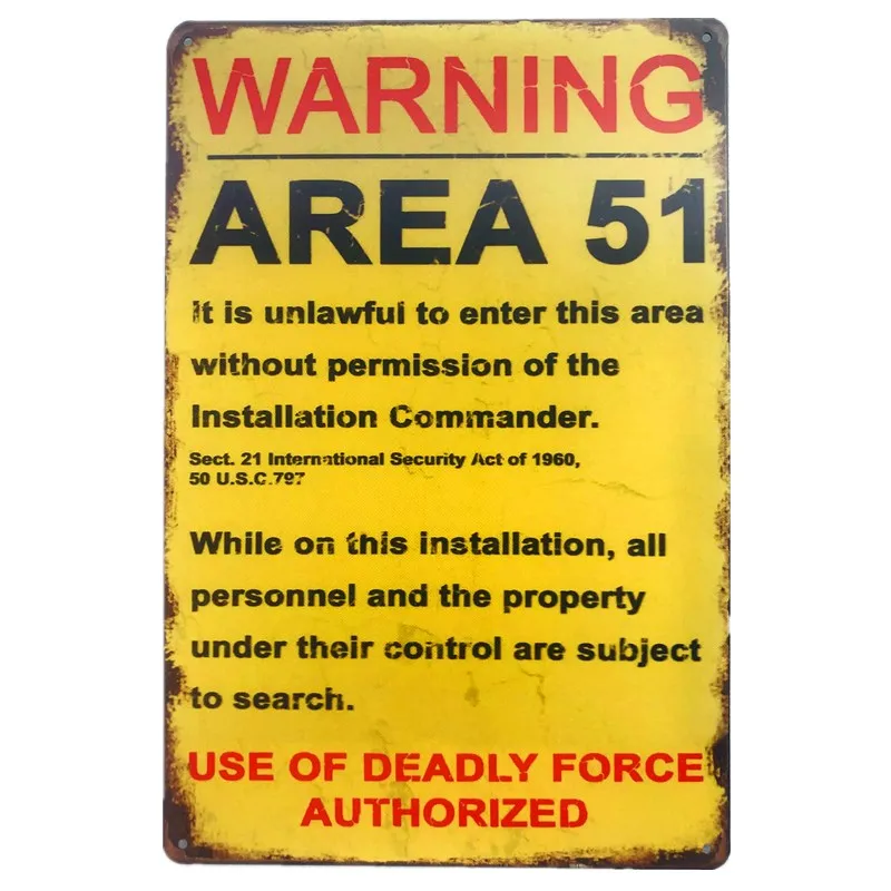 Upozornenie Area 51 Doska, Kov Vintage Tin Prihlásiť Stene Plagát Bar Garáž Home Art Vintage Stenu Decor