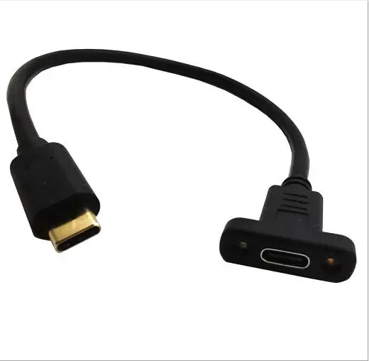 USB Typ C-C male-to-female rozšírenie dátového kábla 90 stupňov pravý uhol, pozlátené panela montážne otvory pre skrutky 10Gbps