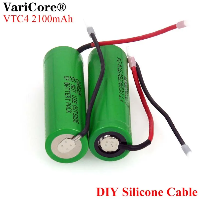 VariCore Originálne 3.6 V 18650 VTC4 2100mAh Vysoký odtok 30A Nabíjateľná batéria VC18650VTC4 +DIY Silica gel Kábel