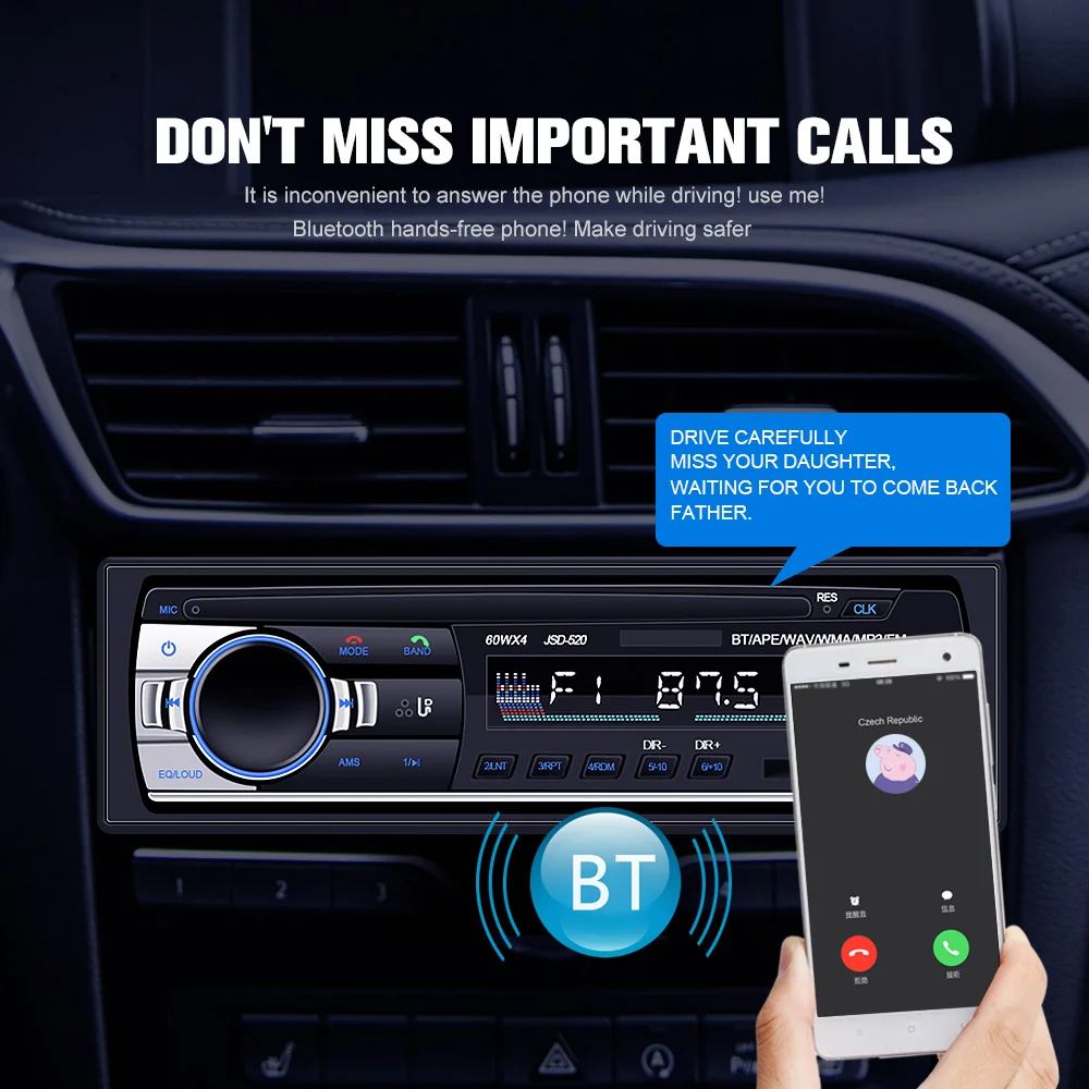 VCACA Bluetooth Car MP3 Prehrávač Multimediálnych súborov SD, USB Car Stereo Rádio FM, Aux Vstup Prijímača 12 V V palubnej doske Autoradio MP3 rádio Prehrávač