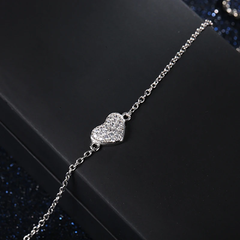 Veľkoobchod 3ks Trendy 925 Sterling Silver Náramky Srdci Crystal Nastaviteľné Reťaz Prepojenie Náramok Šperky Pre Ženy Darček