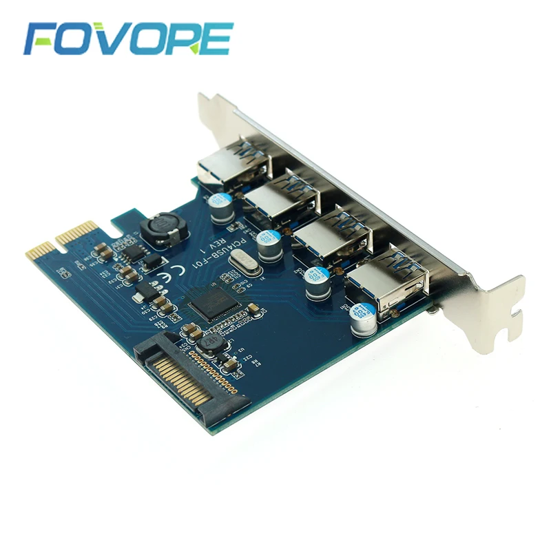 Veľkoobchod 4 Port PCI-E Na USB3.0 Converter Extender Karty PCI-E Fresco FL1100 Chipset PCIE Rozširujúca Karta