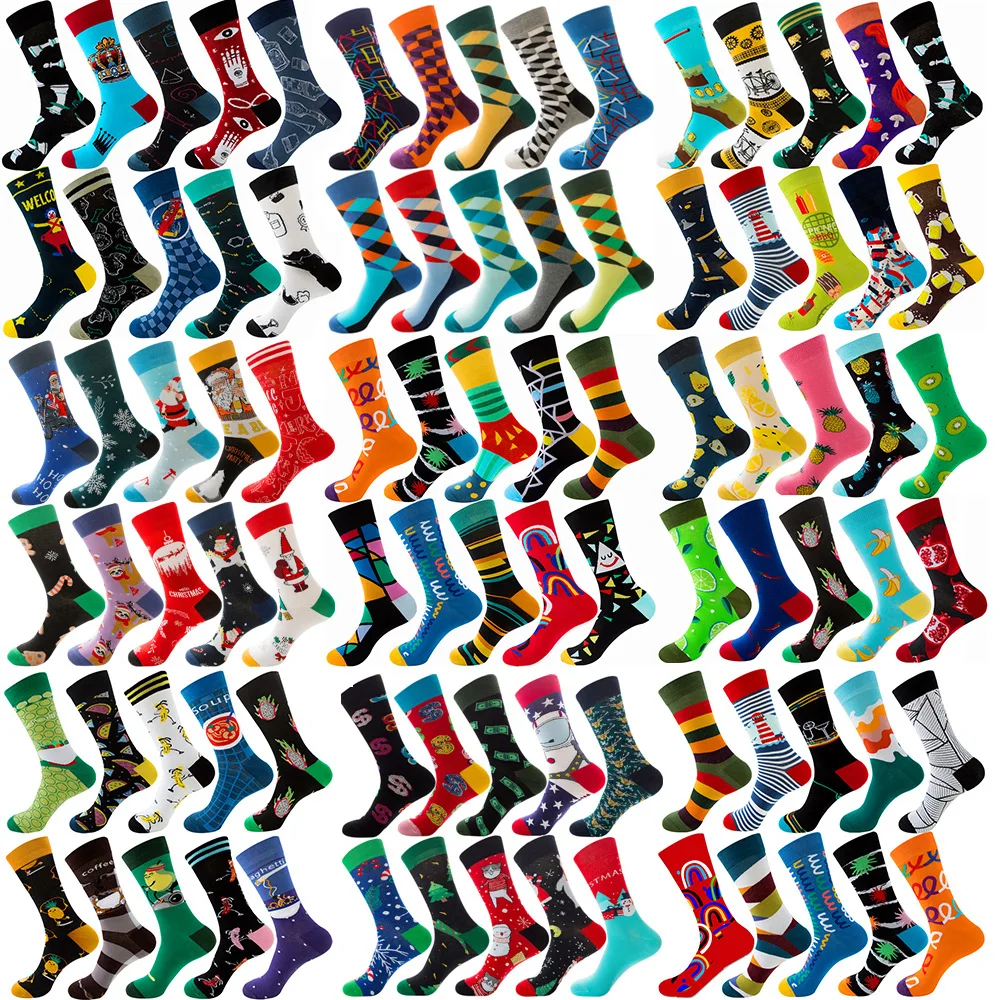 Veľká Veľkosť 20 Ks=10 párov/Veľa Vianočné Farebné Česanej Bavlny Ponožky Mužov Bežné Móda Jeseň Posádky Ponožky Zábavné Šťastný Mužov Ponožky