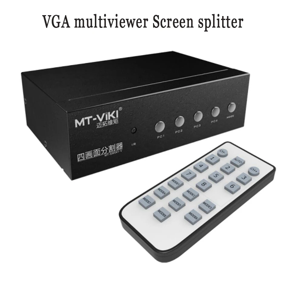 VGA multiviewer Obrazovke splitter 4 VGA vstup 1VGA výstup, viaceré obrazovky prepínania režimov Podpora 1080p displej splitter