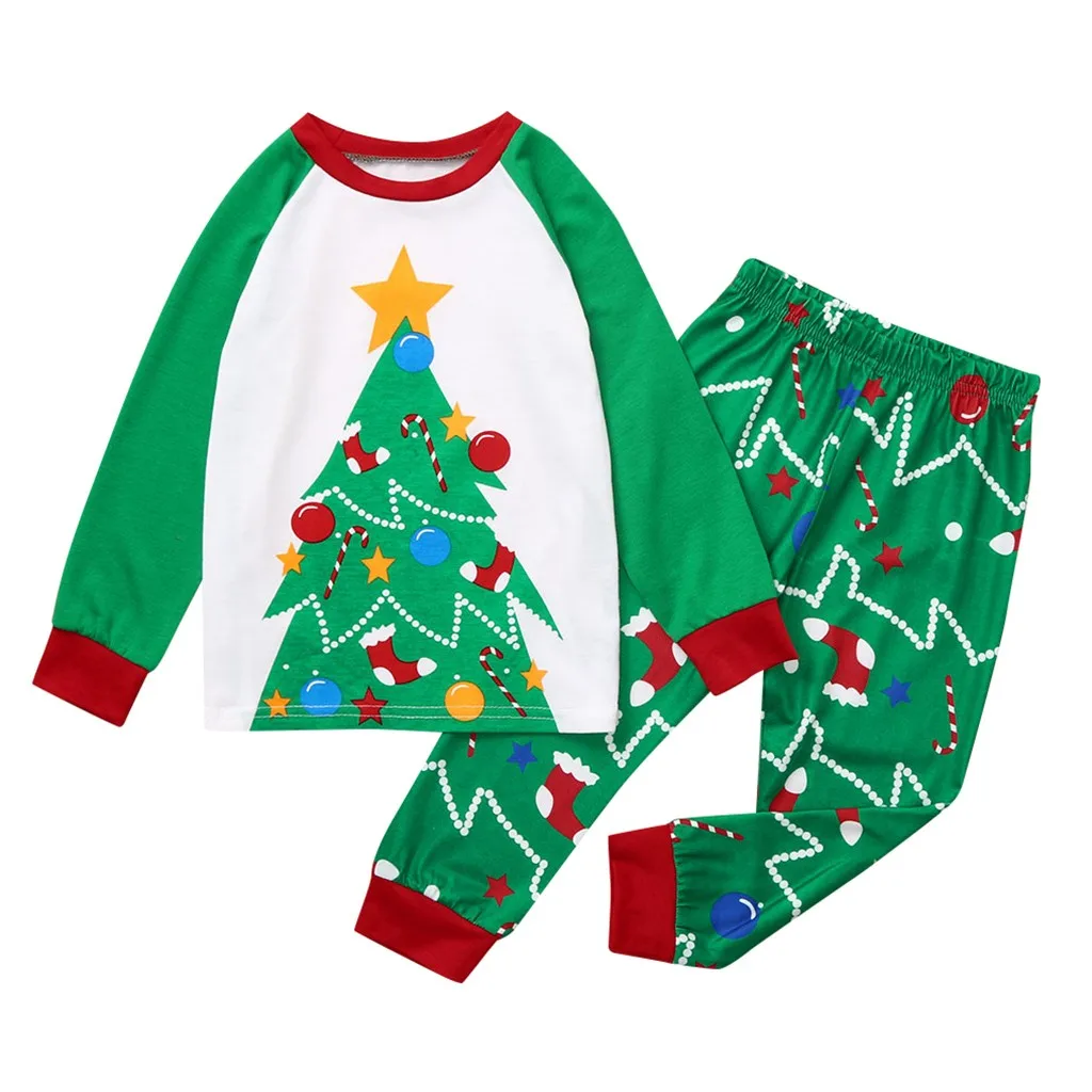 Vianoce Deti Deti Cartoon Strom Tlače Top+nohavice Vianoce, Rodina, Oblečenie, Pyžamá O-krku Znakov Dlhý Rukáv Módne Oblečenie