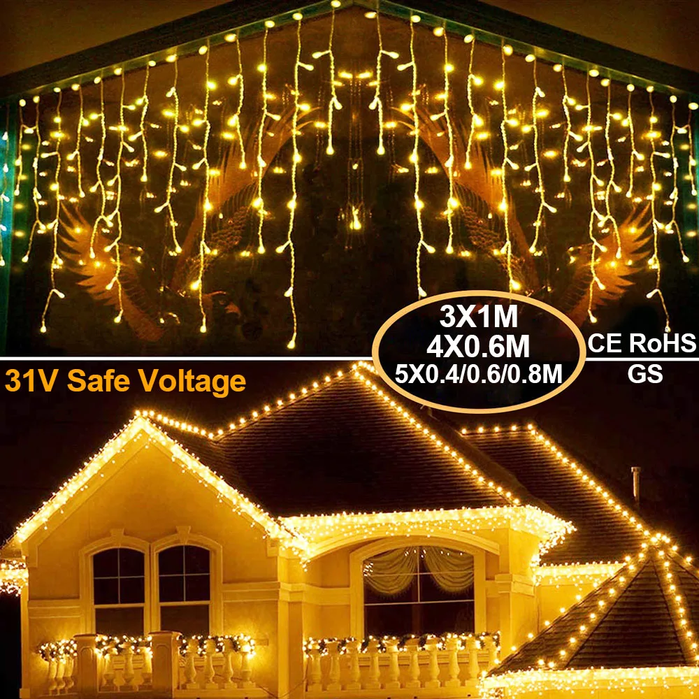 Vianočné LED Cencúľ Svetlá 3M 4M 5M Pripojiteľná 8 Režimov Opony Víla String Svetlo pre Strany Pozadia Vďakyvzdania Dekor D30