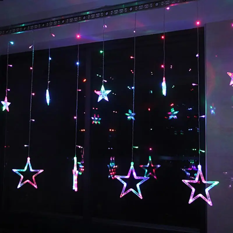 Vianočné Osvetlenie AC 220V EÚ/AU/US Romantické Rozprávky Star LED Záves String Osvetlenie Pre Dovolenku Svadobný Veniec Party Dekorácie