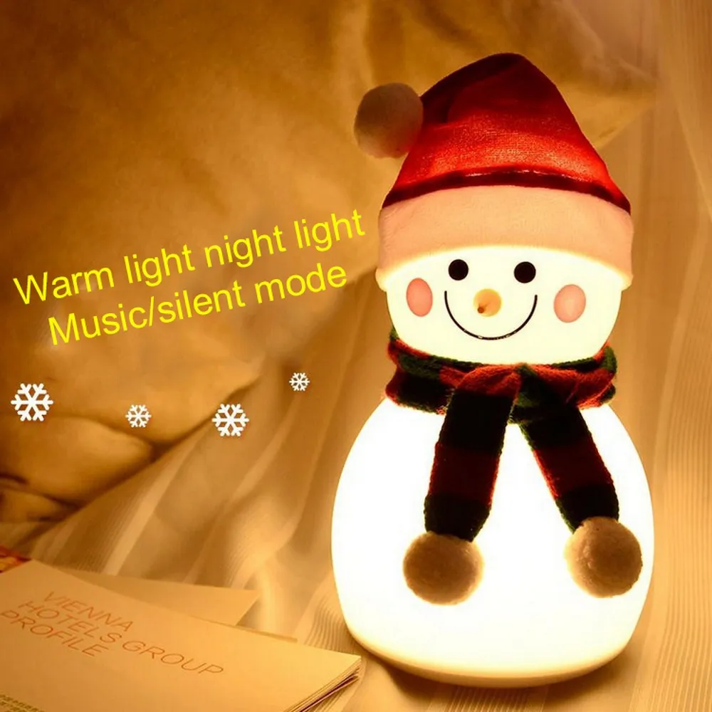 Vianočné Snehuliak Nočné svetlo Pre Childern Roztomilý Darček Pat Nastaviteľné LED Lampa S Režime Hudby Hračka Spálňa Derocation Príslušenstvo