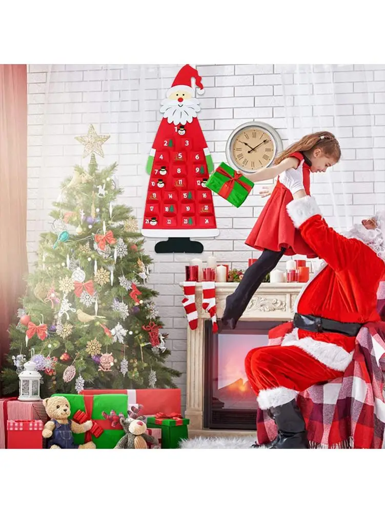 Vianočný Kalendár Santa urob si sám Cítil Vianočné Santa Stene Visí Santa Cítil Adventný Kalendár s Vreckami 24 Dní Časovač