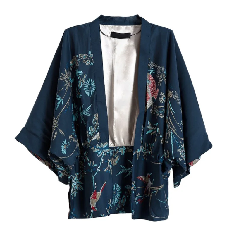Vintage Lete Ženy vrchné oblečenie Cardigan Kvety, vtáky Vytlačené Šifón Ochranu pred Slnkom Kimono Tričko
