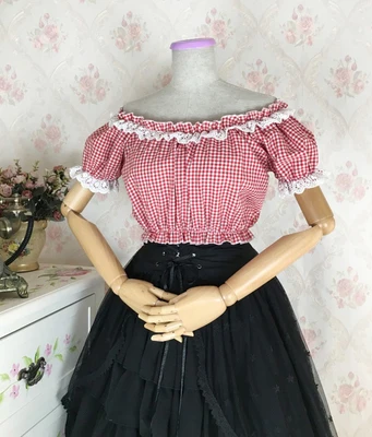 Vintage sladké lolita tričko lomka krku falbala čipky lístkového rukáv viktoriánskej šaty kawaii dievča gothic lolita top loli cosplay