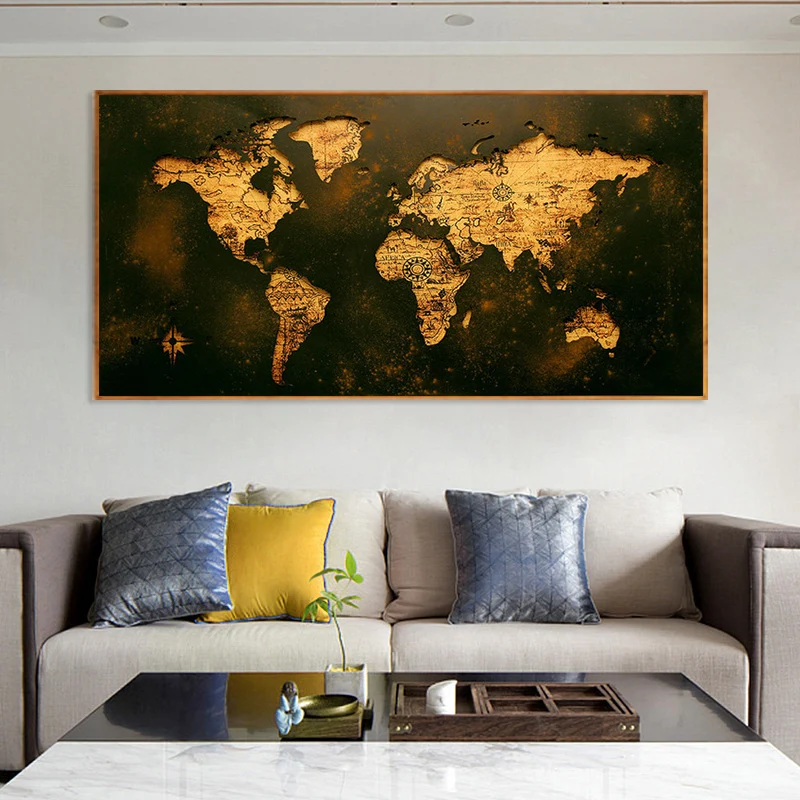 Vintage Zlaté Mape Sveta Obrázok Plátno Tlačiť olejomaľba Moderné Plagát Maľovanie na Stenu Umenie Obrázok pre život Rroom Domova