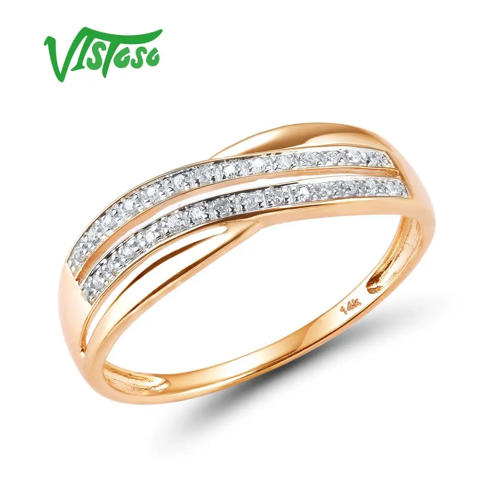 VISTOSO Skutočné 14K 585 Rose Gold Elegantné Prstene Pre Dámu Šumivé Diamantové Zásnubné Výročie Jednoduchý Štýl Večný Jemné Šperky