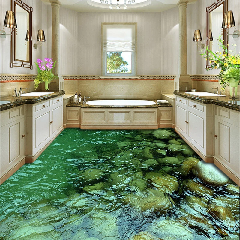 Vlastné 3D Podlahy, Vinylové Tapety Prírodné Scenérie Kameňa Vody Kúpeľňa Kuchyňa Poschodie Nálepky Maľovanie Nepremokavé PVC Tapety