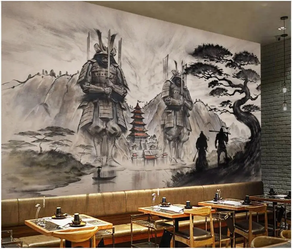 Vlastné fotografie, 3d tapety Japonský štýl ukiyo-e samuraj chrámu obývacia izba domova 3d nástenné maľby, tapety na steny, 3 d