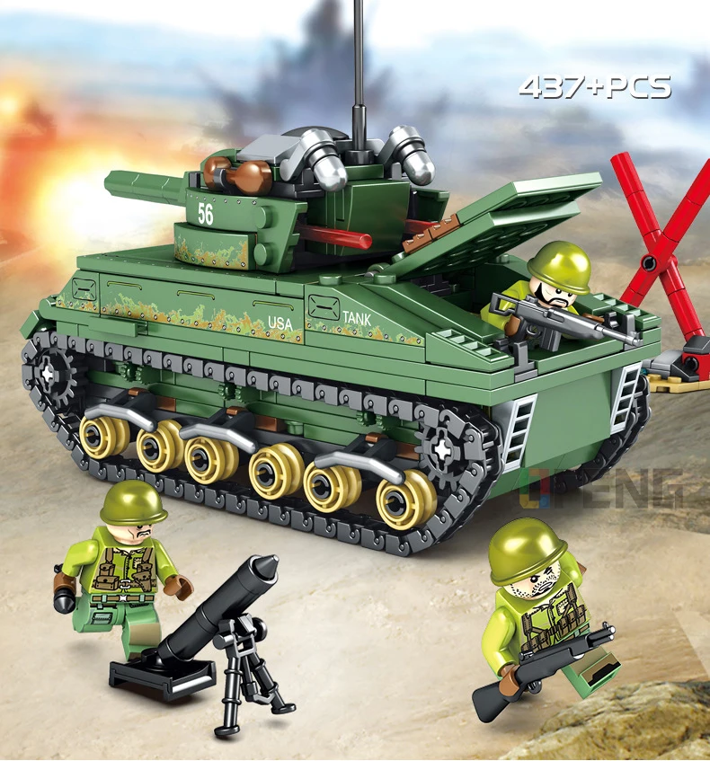 Vojenské Série M4 Sherman Stredný Tank model stavebné bloky Empires Armády obrázok tehly Kompatibilné hračky pre deti darček