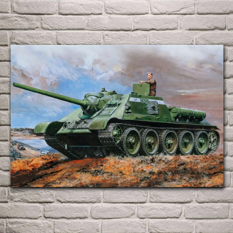 Vojenský tank umelecké diela bojovom poli, obývacia izba výzdoba domov wall art dekor drevo rám textílie plagáty KF804