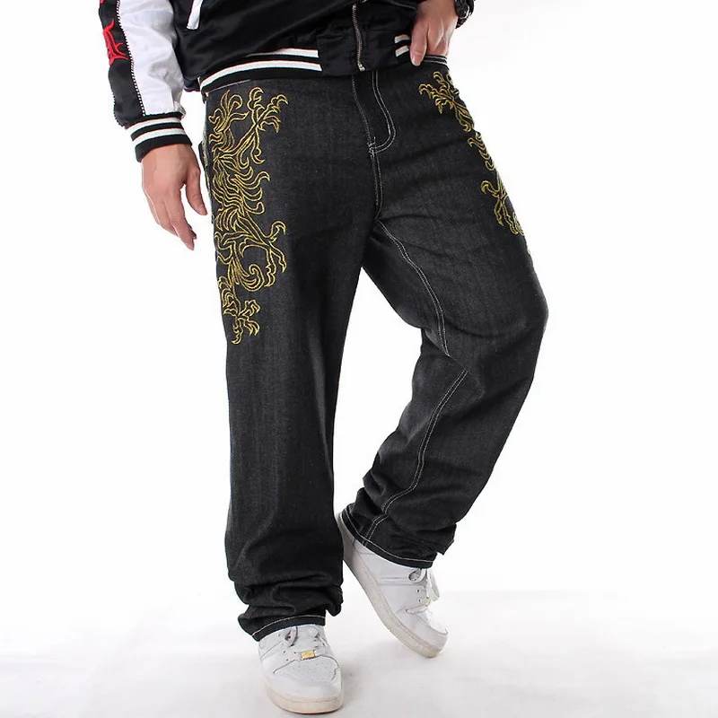 Voľné výšivky krídla rovné denim Džínsy, nohavice pánske hip-hop džínsy Muž hip hop streetwear dlho, kovboj nohavice veľkosť