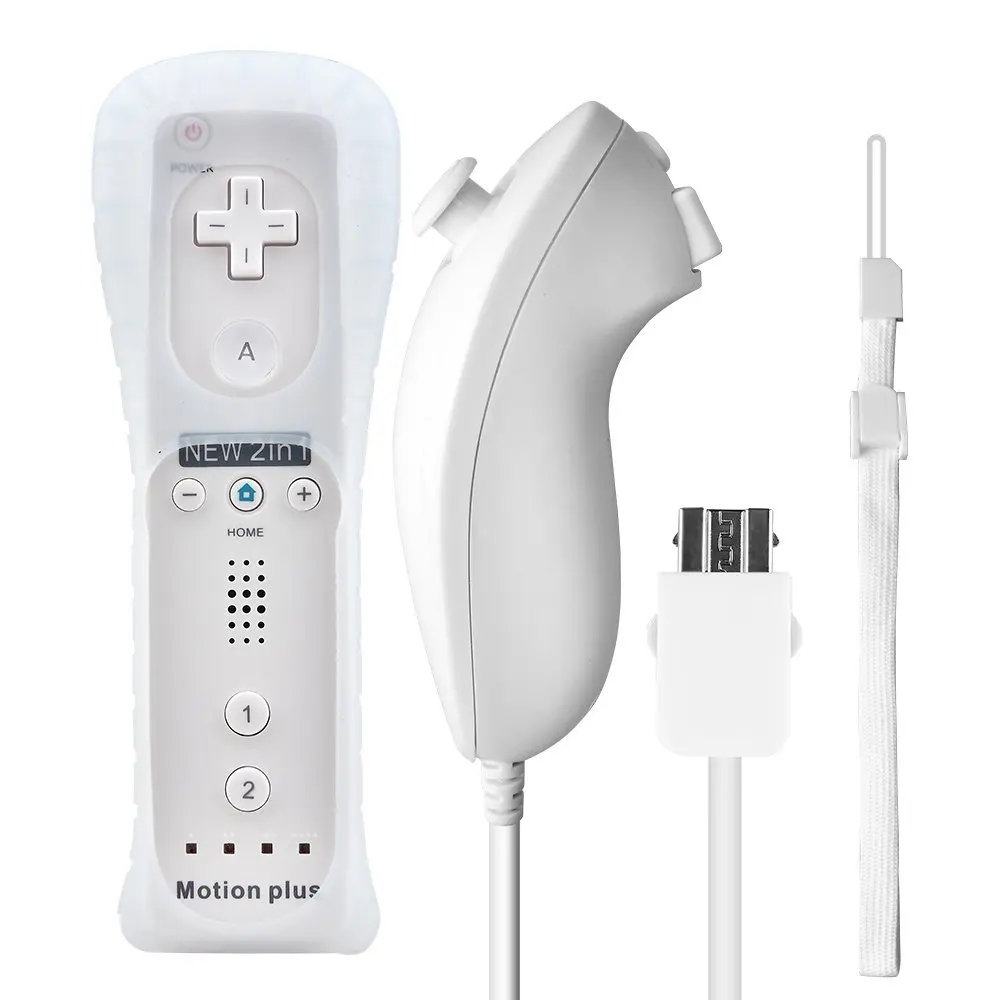 Vstavaný Motion Plus ovládač Pre Wii Bezdrôtový Hry Diaľkové Nunchuck Pre Wii 2 v 1, Bluetooth Hry Controle Silikónové Mäkké Prípade
