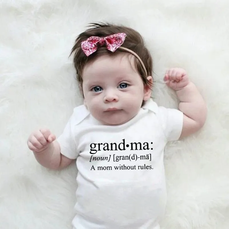 Vtipné Babička Listov Tlač Baby Kombinézu Bavlna, Krátky Rukáv Jumpsuit Novorodenca Batoľa Letné Oblečenie