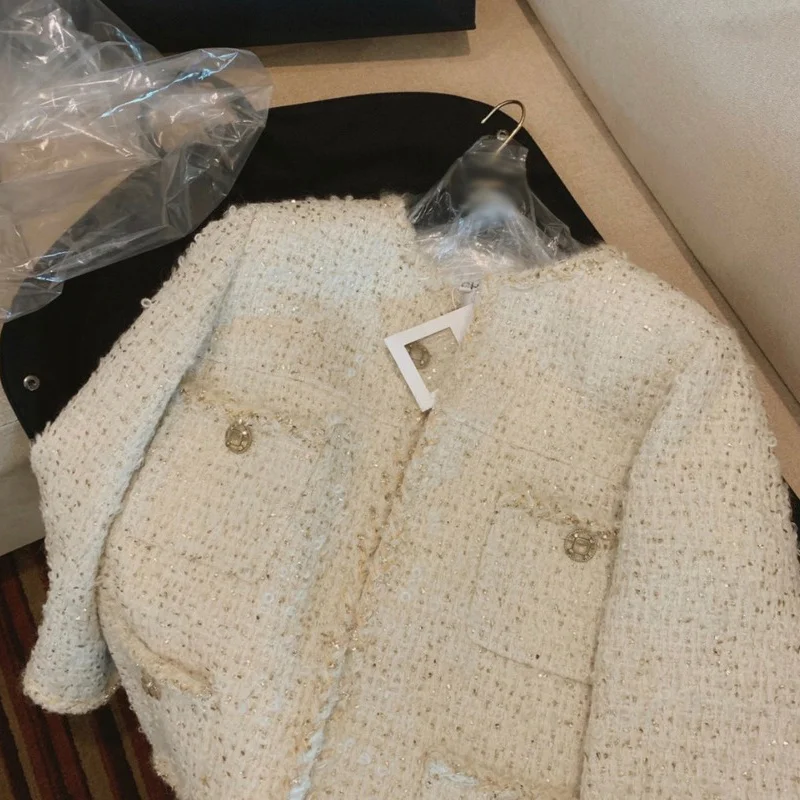 Vysoká kvalita 2020 jeseň zima ženy dizajnér tweed coats lurex tlačidlá vrecká vlna tweed kabát, bundy y734