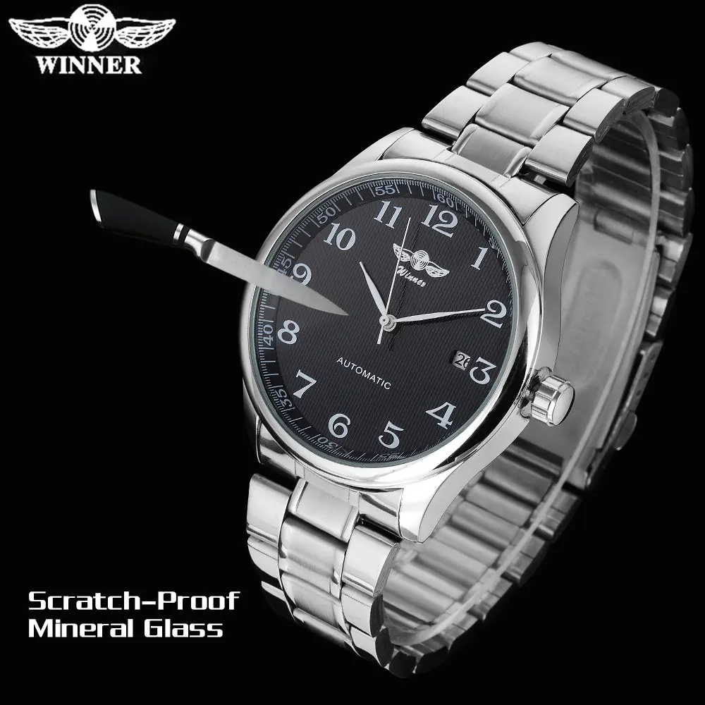 VÍŤAZ Top značky mechanické náramkové hodinky mužov očarujúce automatickom vietor hodinky auto dátum muž z nehrdzavejúcej ocele hodiny