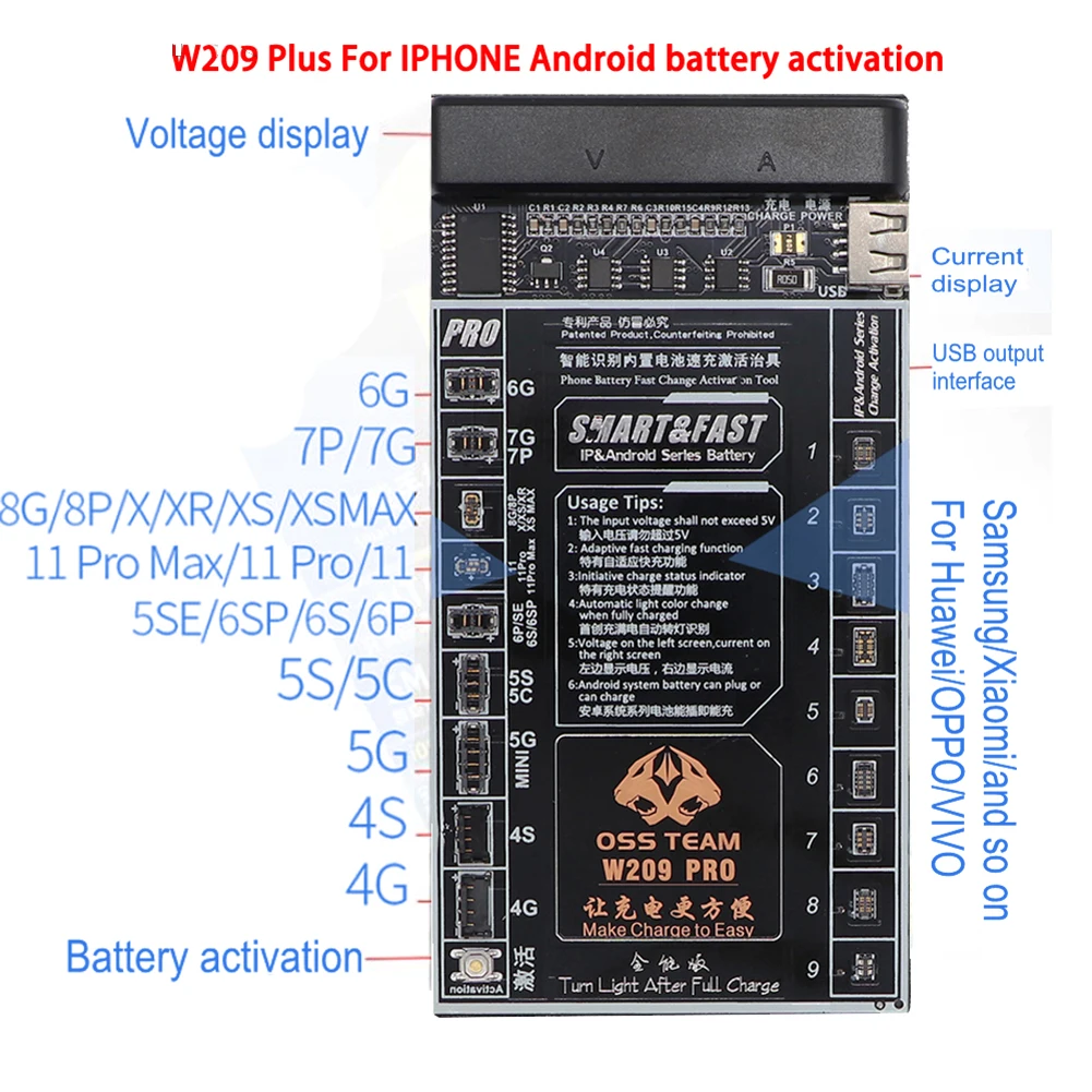 W209pro Batérie Tester Aktivácia Rada Pre Iphone/android Telefónu Rýchle Nabíjanie Aktivácia Rada