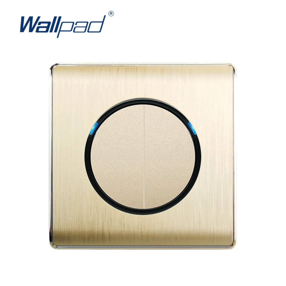 Wallpad 2020 2 Gang 1 Spôsob Náhodné Kliknite na Stene Spínač svetiel S LED Indikátor Zlato PC Kartáčovaný Panel Pre Domáce
