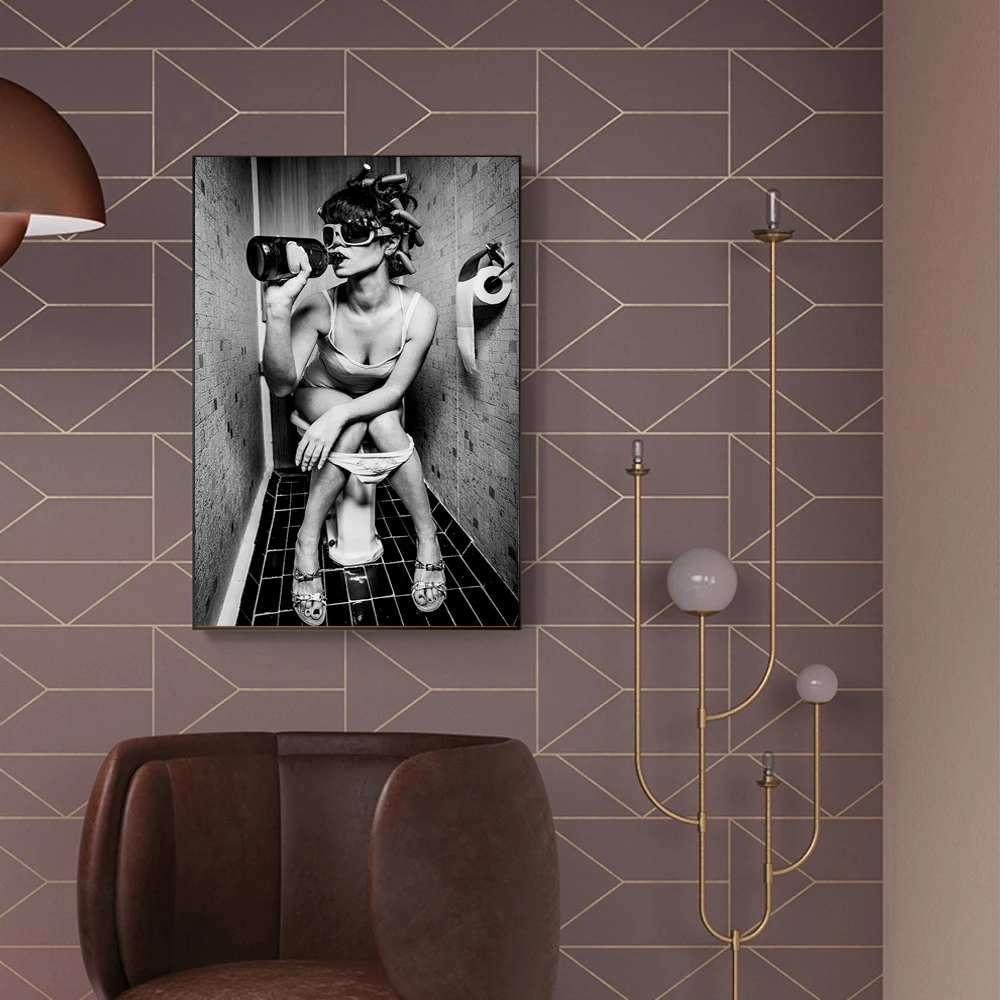 Wc Sexy Dievča Umelecké Plátno Tlačiť Maľovanie Fajčenie, Pitie Kúpeľňa Stene Obraz Ženy, Obývacia Izba Bar Domáce Dekorácie Plagát