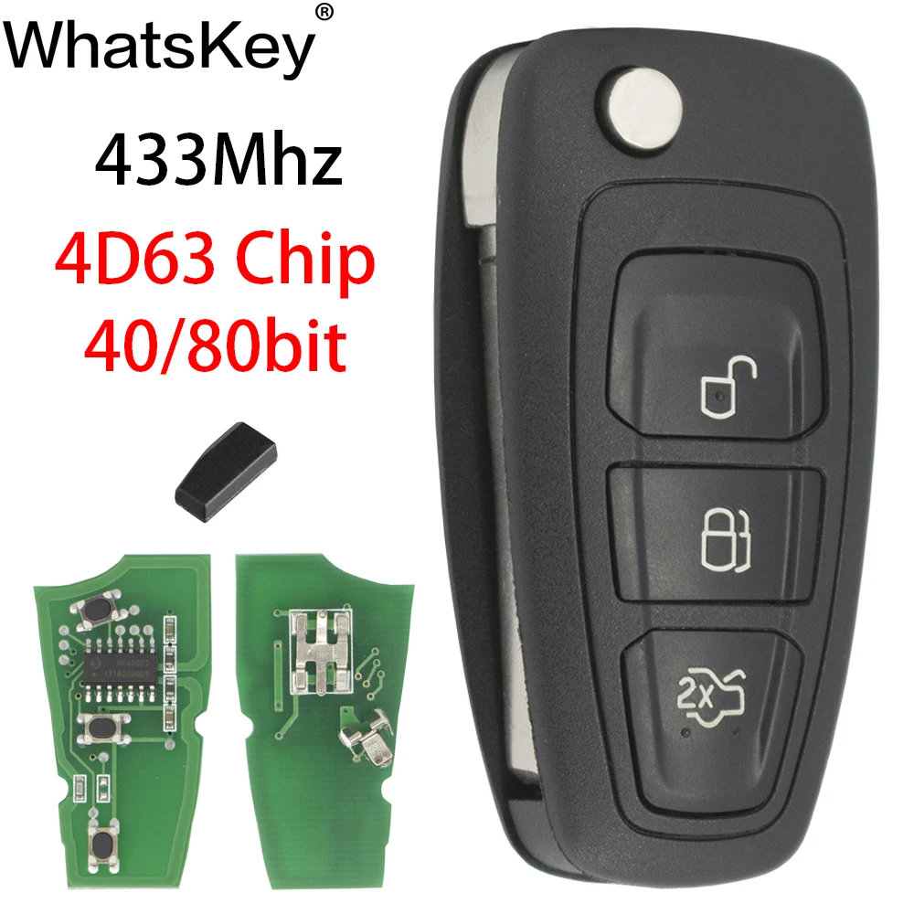 WhatsKey 3 Tlačidlom Vzdialené Tlačidlo Flip 433Mhz 4D63 Čip ID63 40/80Bit Pre Ford Focus 3 Fiesta 2013 Pripojiť Mondeo, C Max HU101 Čepeľ
