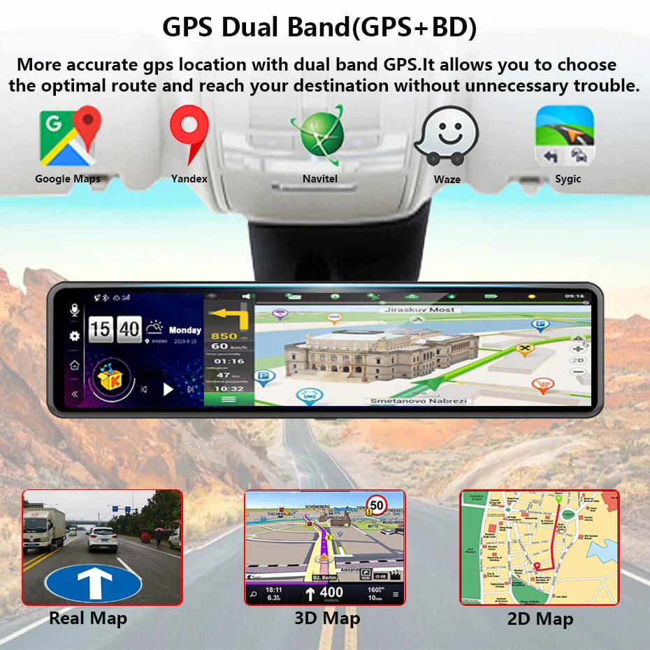 WHEXUNE 2020New Full HD 1080P 12 palcový dotykový IPS Auta DVR Android 8.1 s GPS, WIFI, Bluetooth ADAS Google play dash cam