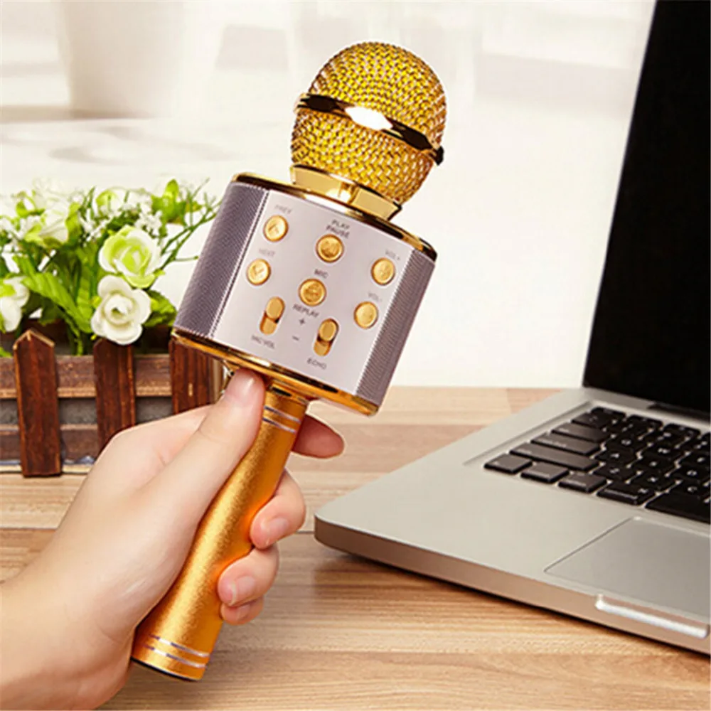 WS-858 Bezdrôtová Karaoke Ručný Mikrofón USB KTV Prehrávač, Bluetooth Mic Zosilňovač, Reproduktor Nahrávať Hudbu Mikrofóny
