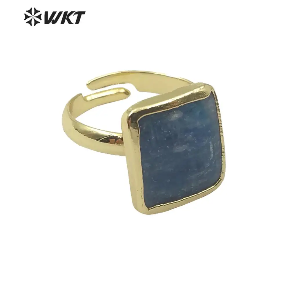 WT-R350 Prírodný kamenný kruh, kolo/štvorcový tvar modrej kyanite krúžok jedinečný dizajn s zlata elektrolyticky pokrývajú krúžok žena módne šperky