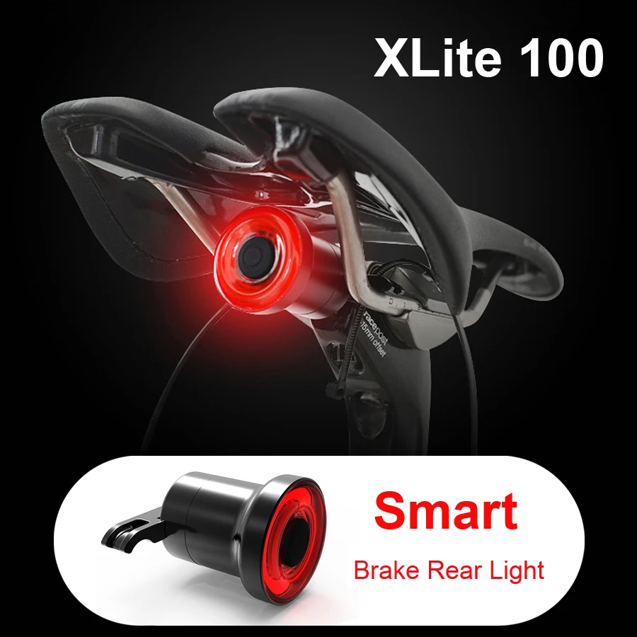 XLITE100 Smart Cyklus Zadné Lampy W/ Brzdové Svetlo Automatické/Ručné Ovládanie Až 50Hrs Čas Horenia Zliatiny Bývanie USB Nabíjanie svetlo na bicykel