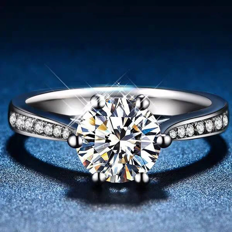 YANHUI Vysokú Kvalitu Pôvodnej 925 Sterling Silver Ring 6 mm 1ct Zirconia Diamant Prsta Prstene pre Ženy Zapojenie Šperky