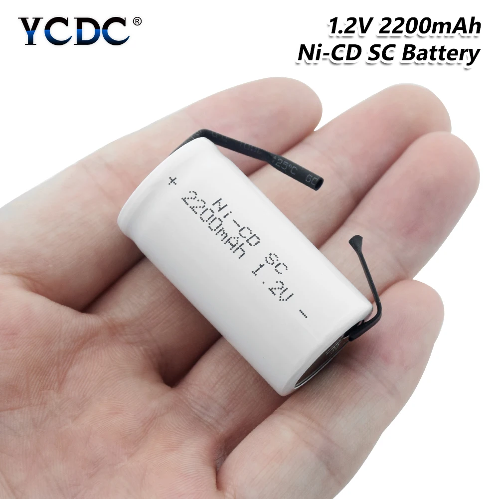 YCDC vysoký prúd Sub C SC Ni-Cd Li-Po Lítium Li-polymérová Batéria 1.2 V 2200mAh Nabíjateľné Batérie S Zváranie Kariet