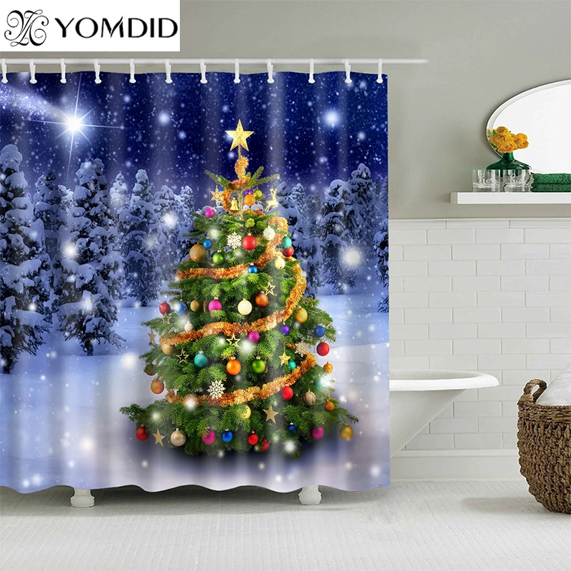 YOMDID Noel Vianočné Dekorácie Vaňa Opony Vianočný Stromček Vzor Sprchový Záves Cartoon Pre Domáce Kúpeľňa Cortina de ducha