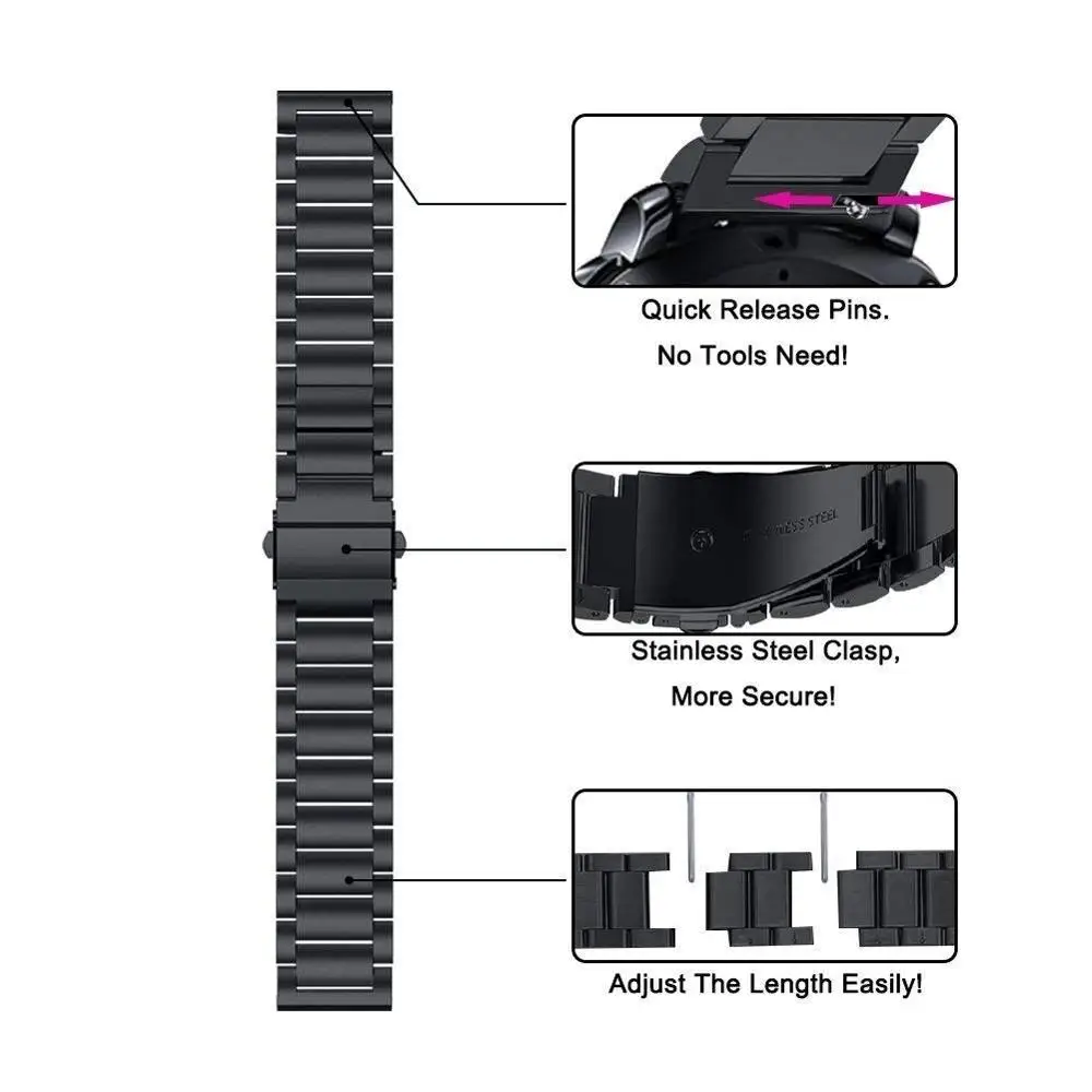 Z nehrdzavejúcej Ocele pásmo pre Samsung Galaxy sledujte 3 45mm/46 mm remienok Výstroj S3 Hranici 22 mm Kovový náramok Huawei sledovať GT/2/2e popruh