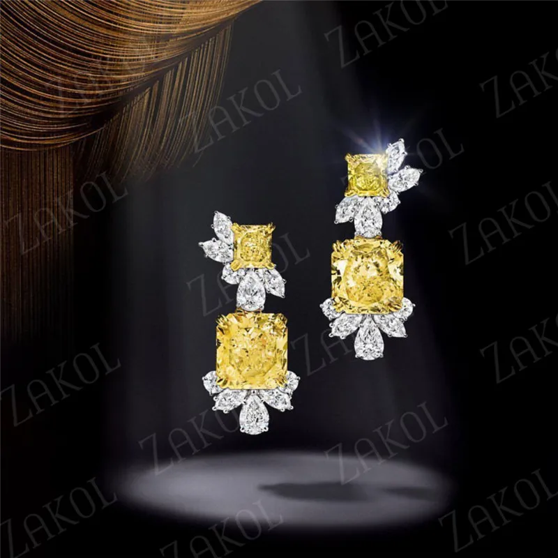 ZAKOL Trendy Geometrické Veľké Suqare Žltá Kubický Zirkón Crystal Visieť Náušnice pre Ženy, Svadobné Šperky Aretes De Mujer Modernos