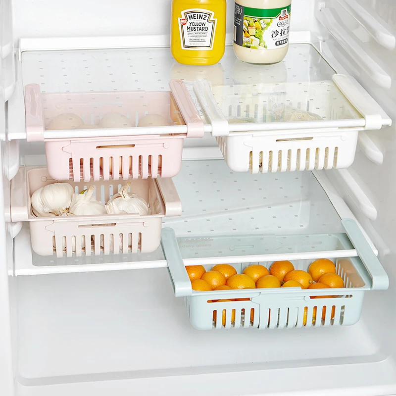Zaťahovacie nastaviteľné chladnička úložný box zásuvky kôš chladničky, zásuvka zásuvka fresh priestor úložný stojan