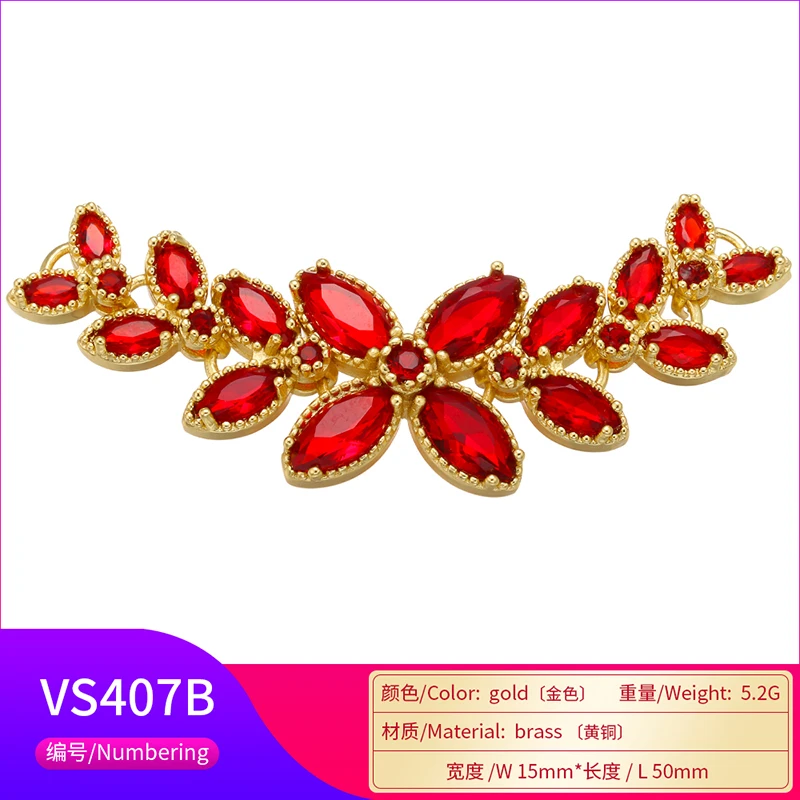 ZHUKOU 15x50mm Nastaviteľné červené listy s charms konektor pre ženy náramok šperky, doplnky, takže zistenia model: VS407
